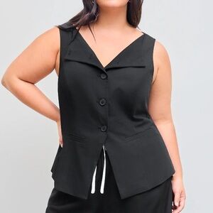 WOVEN BOAT NECK SOLID BUTTON VEST BLACK SIZE 1XL (16/18)